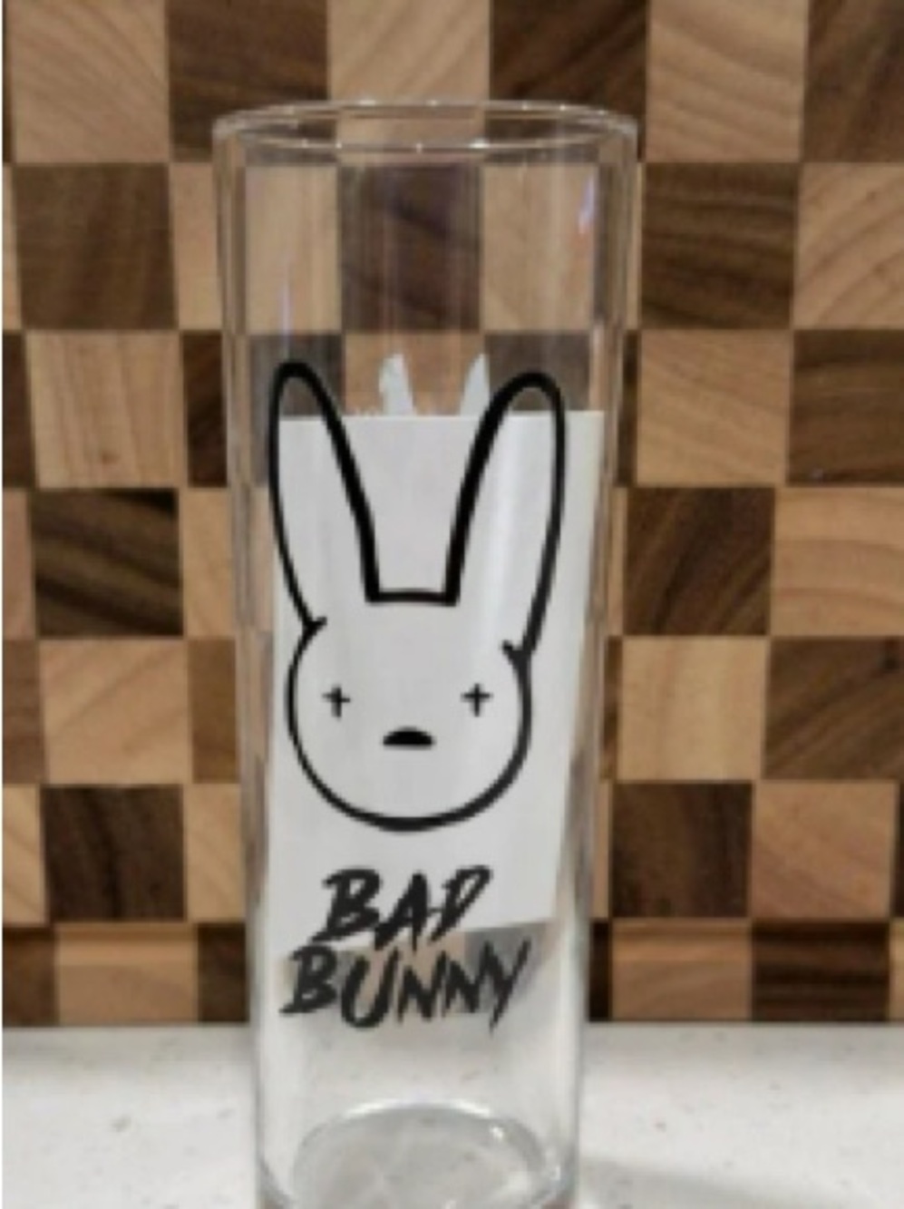 Bad Bunny Clear Glass Candle Holder with Black Graphic